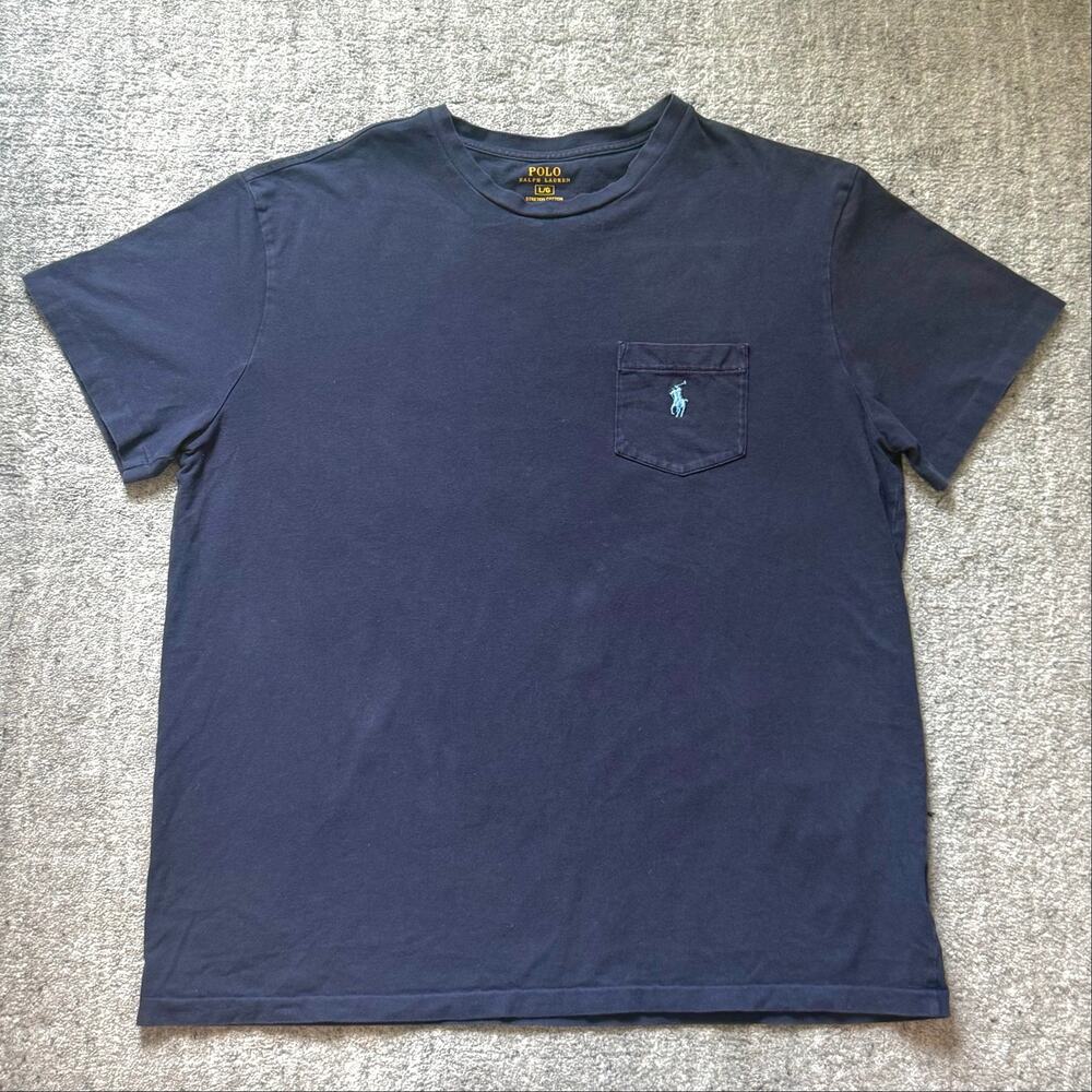 Polo Ralf Lauren Blue Pony on Navy Stretch Cotton Tee Large